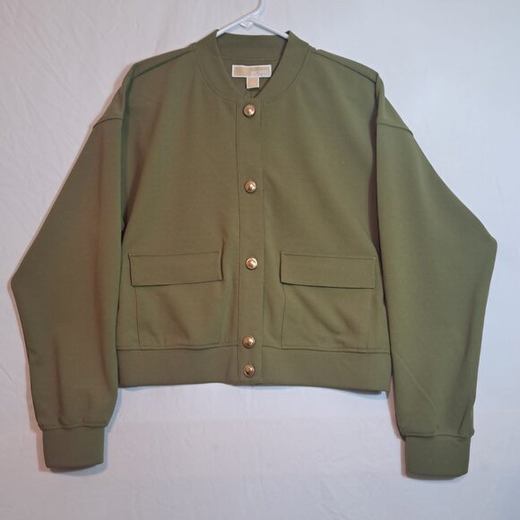 MICHAEL KORS Bomber Jacket Womens Size S Green Long Sleeve Lightweight NWT $135 - Picture 2 of 8